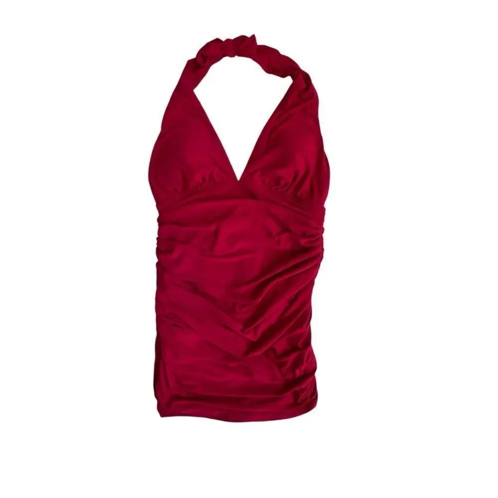 Magicsuit Tankini Halter Swim Ruched Pink Red Lined Flattering SZ 10